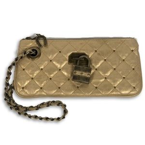 Gold Betsey Johnson Leather Wristlet Lock & Key